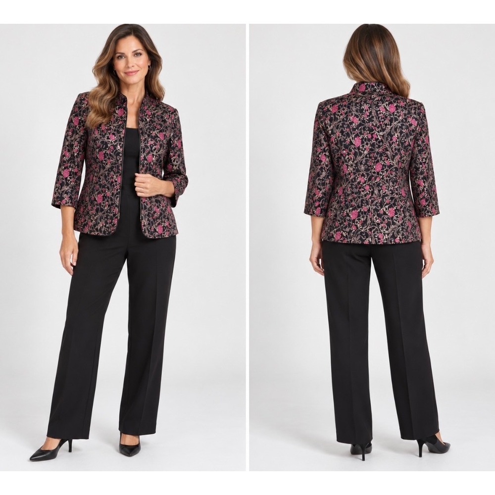 Alex Evenings Petite XLP Evening Jacket Floral Brocade Jacquard Zip Front NWT
